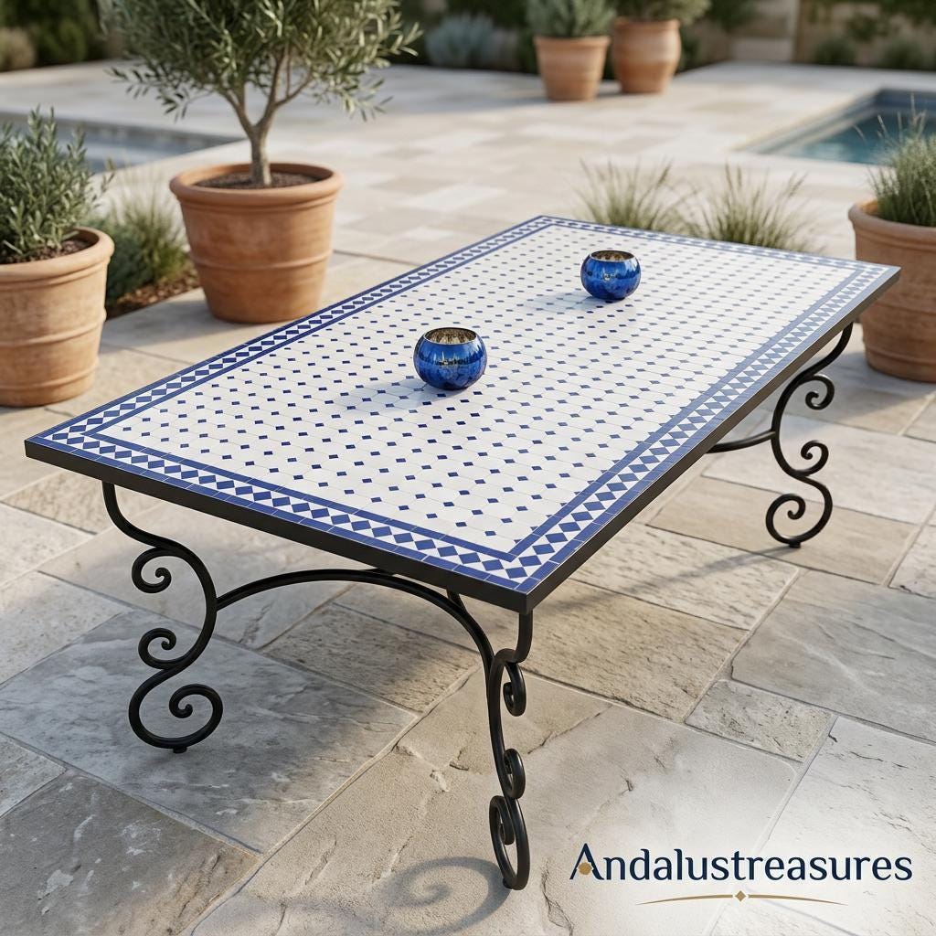 Moroccan Mosaic Table, Hand-Cut Zellige 30-120 cm, Indoor-Outdoor