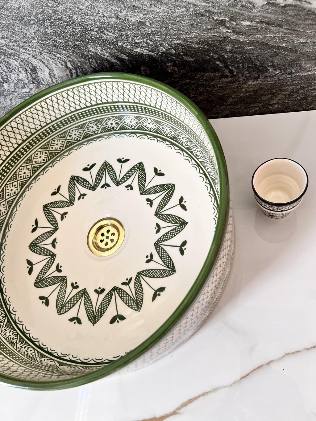 Moroccan Ceramic Vessel Sink, Hand-Painted Round Basin 12"(30 cm)