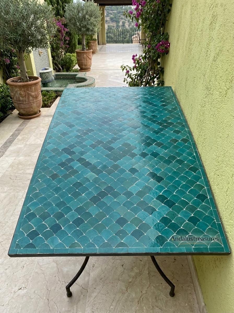 Moroccan Zellige Tile Table, Hand-Laid Mosaic Top, 48In Round For
