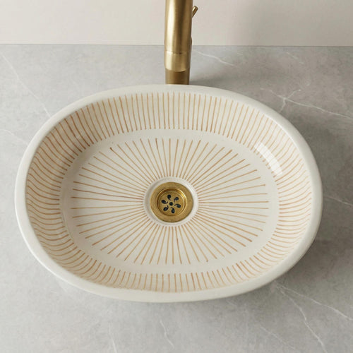 Fes Ceramic Washbasin' Oval Moroccan Vessel Sink, Handmade 40 cm Brass Drain