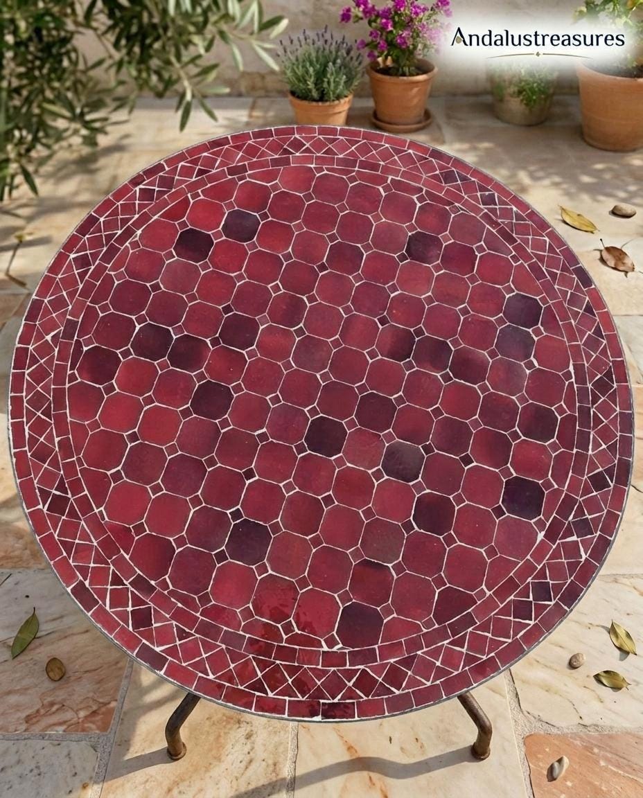 Moroccan Zellige Coffee Table, Tile Top, Powder Iron Base 12–48In