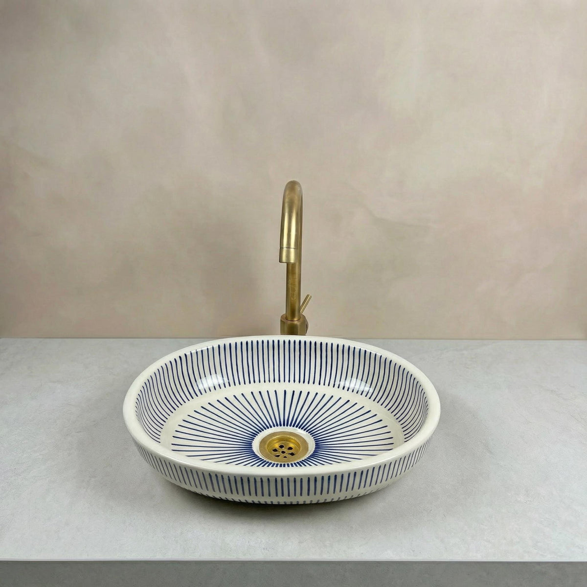 handmade moroccan sink, Oval Ceramic Vessel Sink 40cm Brass Drain