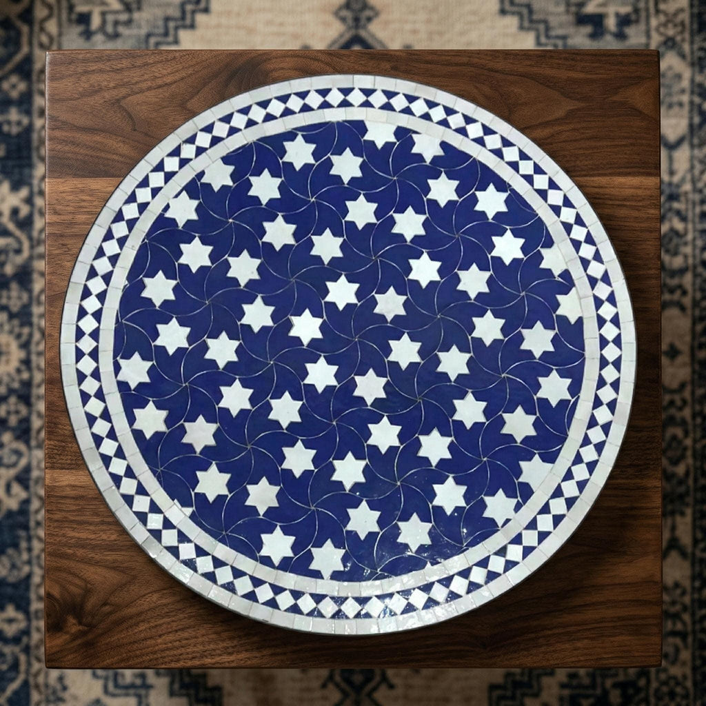 Moroccan Mosaic Table, Round 36 In 90Cm Zellige Tile Coffee Table