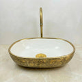 Handcrafted Oval Bathroom Sink, Porcelain Glossy White 40Cm Drain