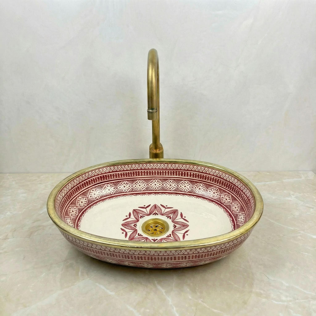 Sage Green Vessel Sink, Oval Hand-Glazed Porcelain 38x29–48x33 cm