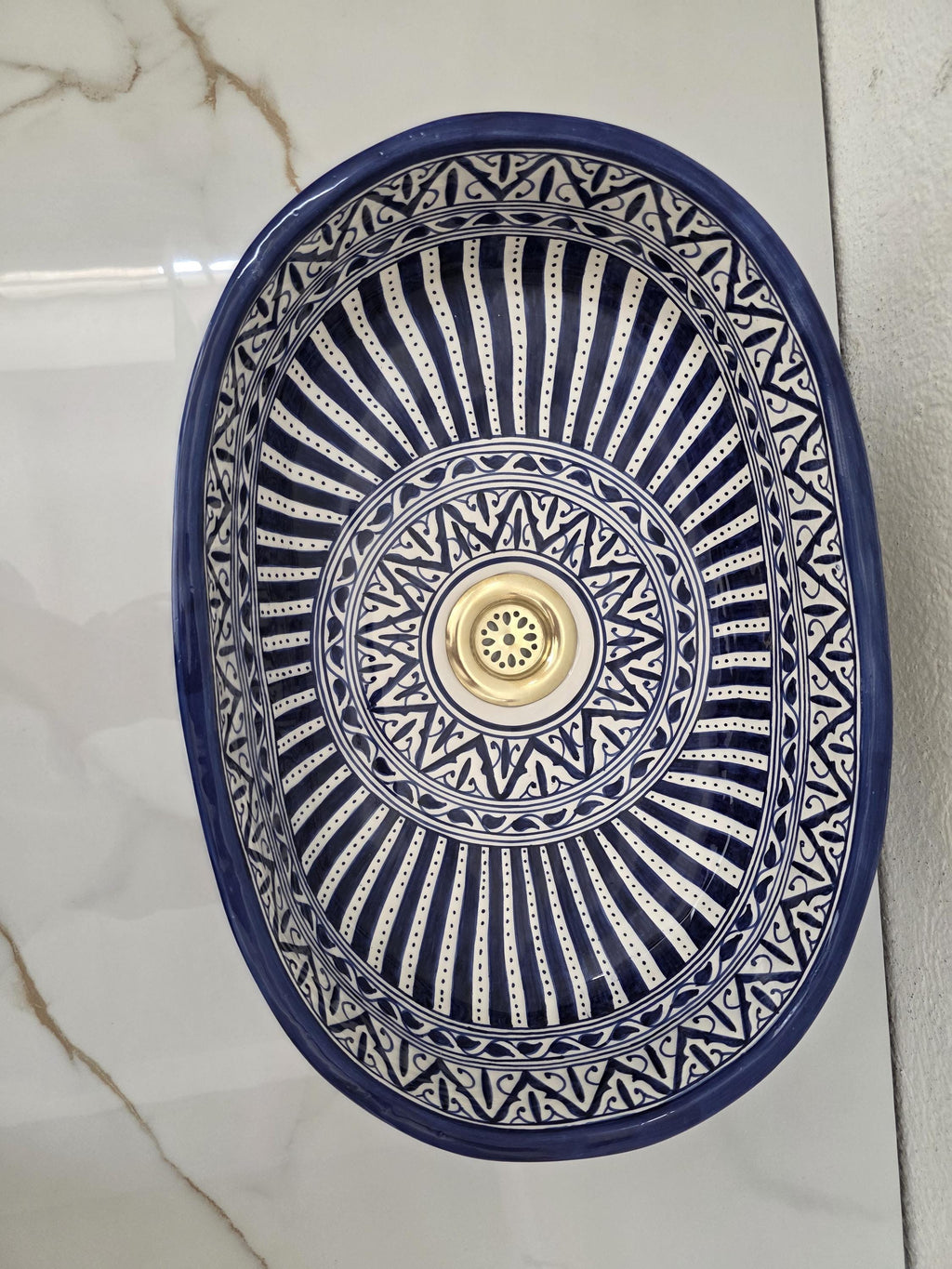 Moroccan Ceramic Sink, Black Oval Ceramic Washbasin, Handmade Fes