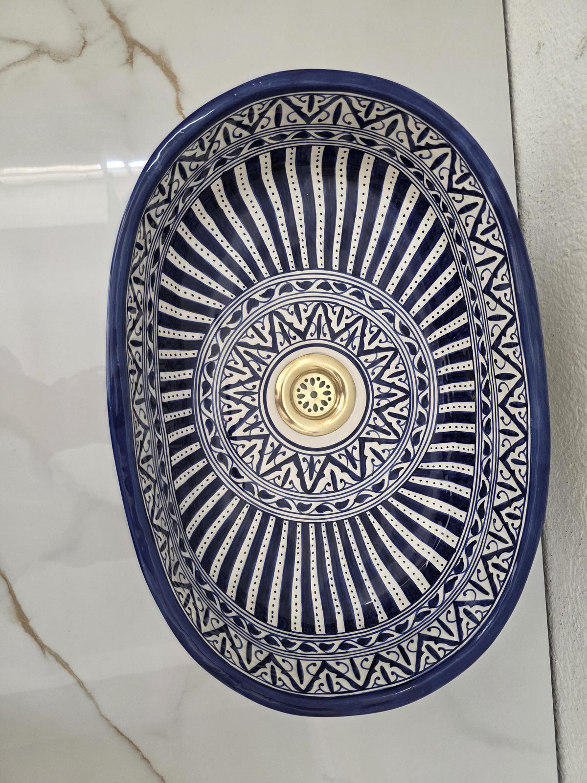 Moroccan Ceramic Sink, Black Oval Ceramic Washbasin, Handmade Fes