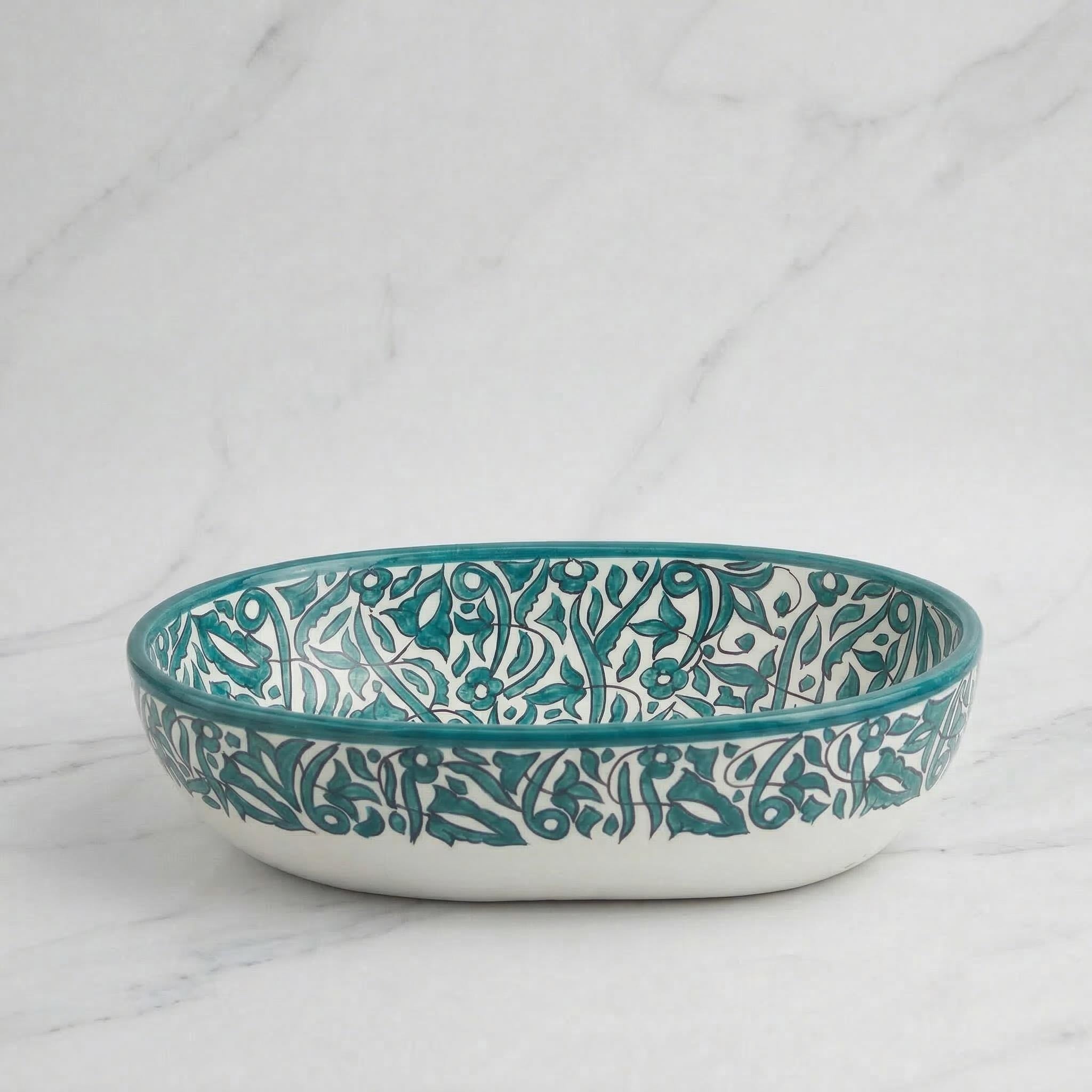 Moroccan Vessel Sink, Oval Porcelain Vanity Basin, White Gold 16in
