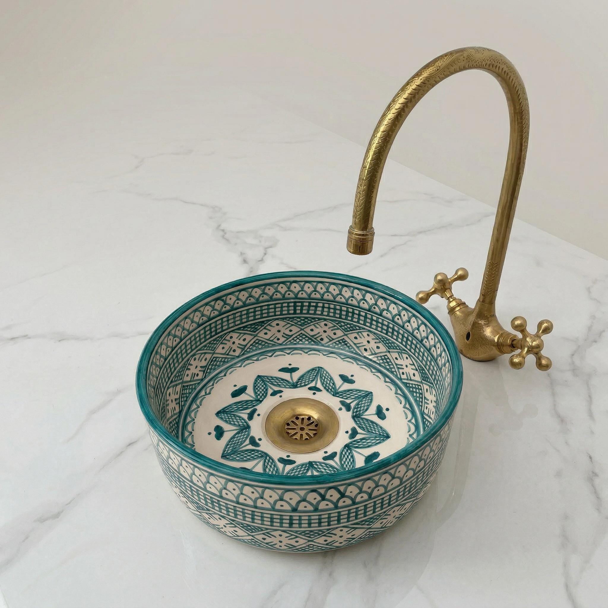 Moroccan Ceramic Vessel Sink, Ruby Red Checkered - 8–16" Diameter