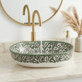 Moroccan Vessel Sink, Oval Porcelain Vanity Basin, White Gold 16in