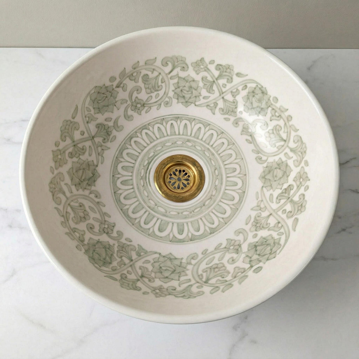 Moroccan Ceramic Vessel Sink, Sage Green, Handmade, 8–16 Diameter