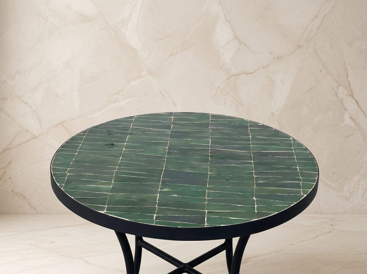 Zellige Tile Table, Round Handcrafted Coffee Glazed Clay 12-48 In
