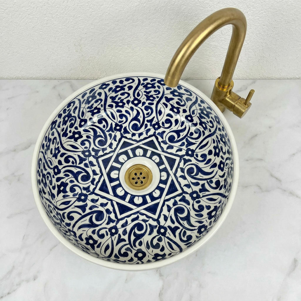 Moroccan Navy Vessel Sink, Hand-Painted Ceramics Double Bowls 14