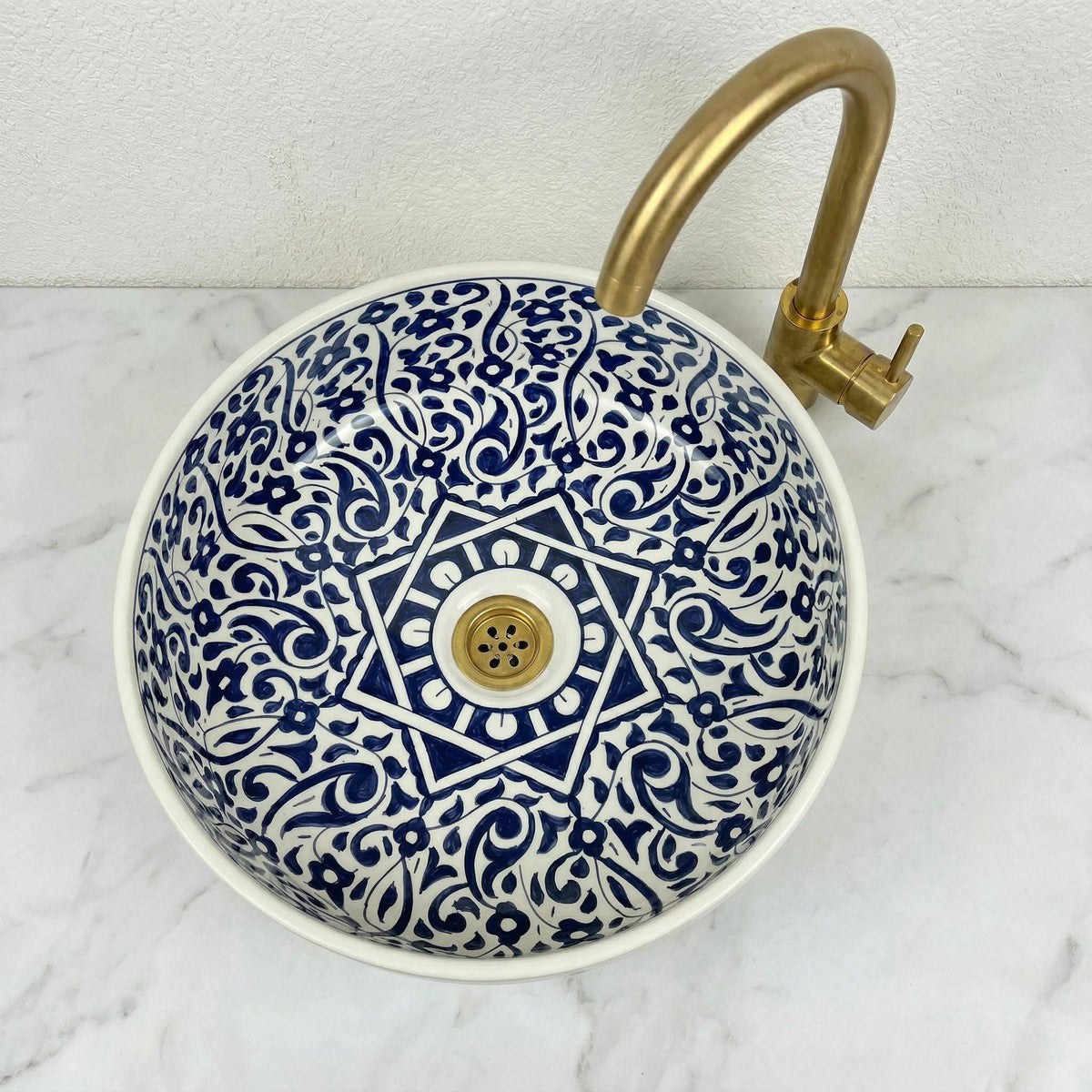 Moroccan Navy Vessel Sink, Hand-Painted Ceramics Double Bowls 14