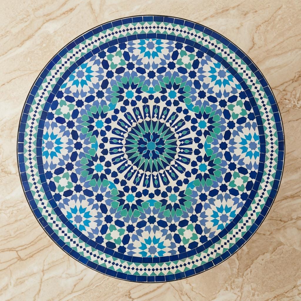 Zellige Tile Side Table, Handcrafted Moroccan Clay Mosaic, 18 In.