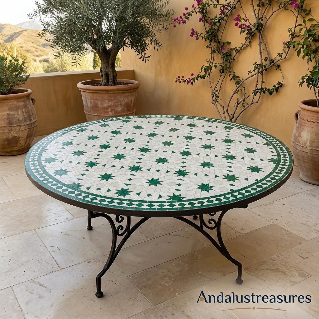 Moroccan Mosaic Side Table, Handmade Zellige Tile Top, 30-120 Cm.