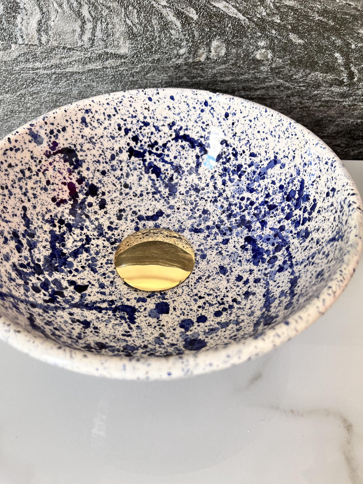 moroccan ceramic vessel sink Hand-Painted Tinin Basin Brass Drain