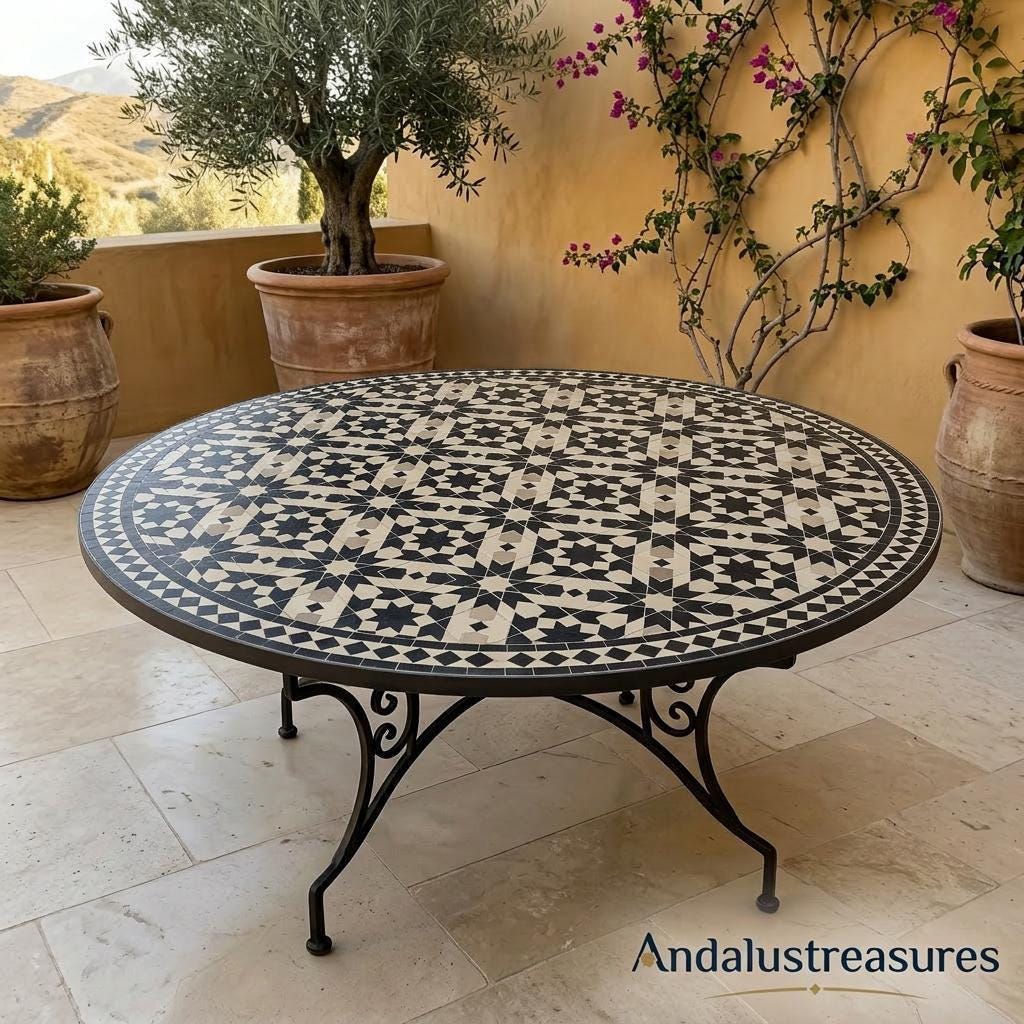 Moroccan Mosaic Side Table, Handmade Zellige Tile Top, 30-120 Cm.