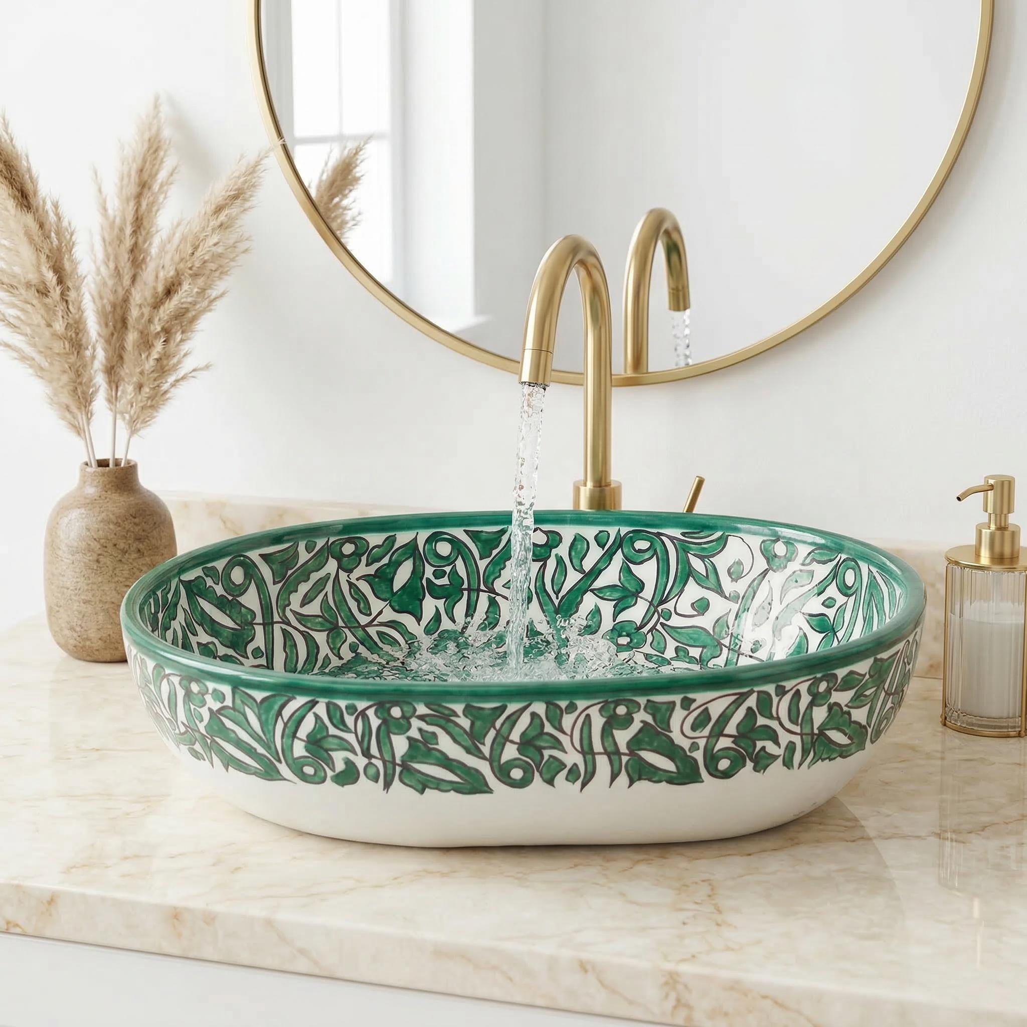 moroccan bathroom vessel sink, Emerald Green Oval Basin 38 cm Pro