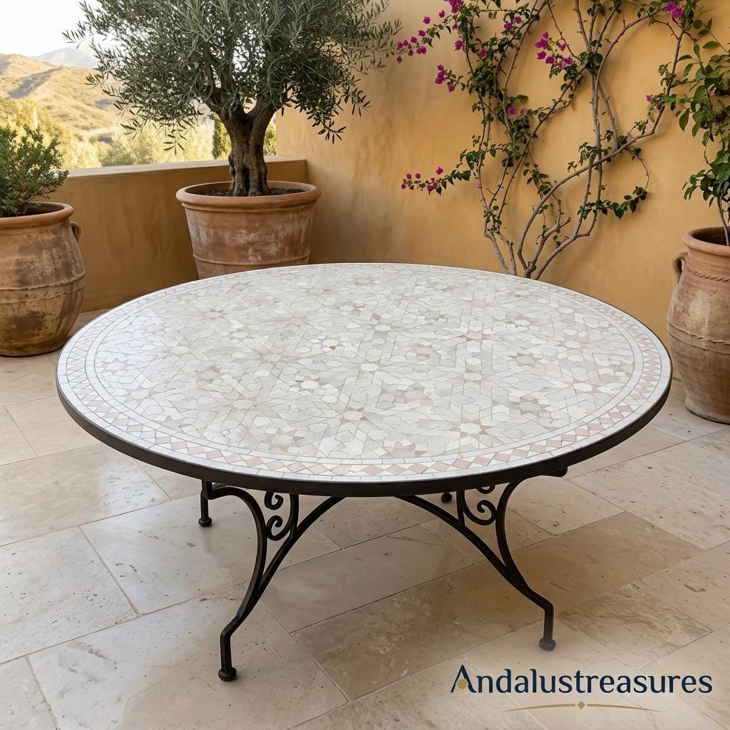Moroccan Mosaic Side Table, Handmade Zellige Tile Top, 30-120 Cm.