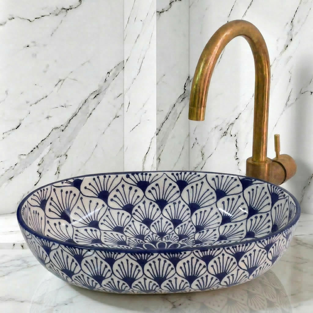 hand painted vessel sink, Red Oval 32-48cm Deep Sink, Brass Drain