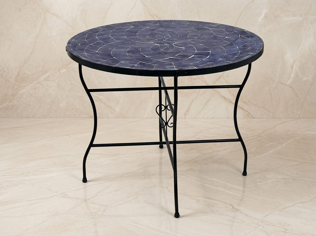 Zellige Mosaic Side Table, Sage Green Glazed Clay Top, Iron Base.