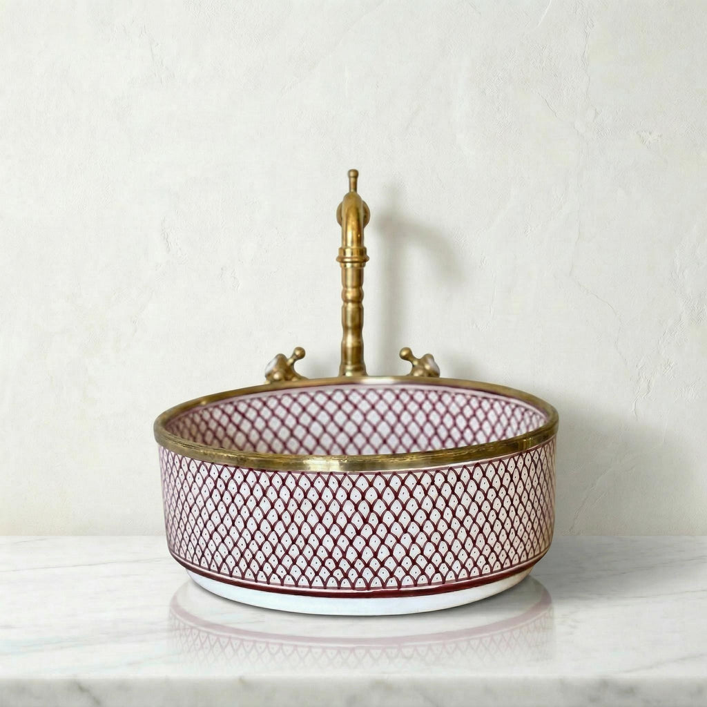 Navy Blue Vessel Sink Porcelain 12" Countertop Basin 14K Gold Rim