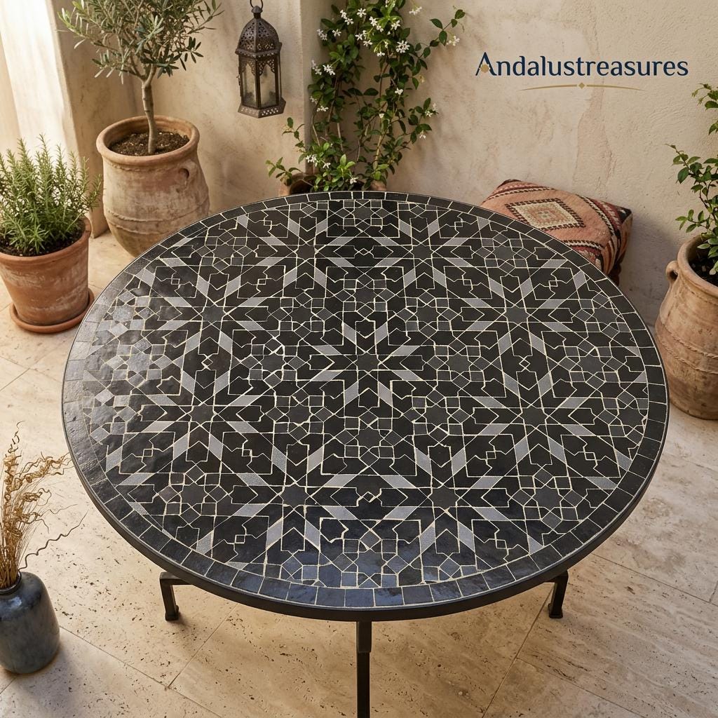Moroccan Zellige Side Table Hairpin Iron Legs, Handmade 30-120 cm