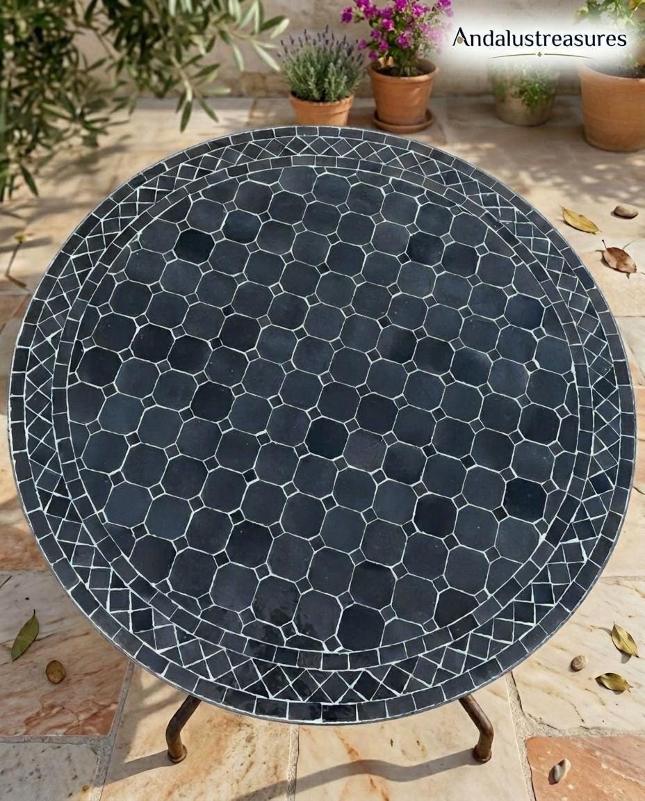 Moroccan Zellige Coffee Table, Tile Top, Powder Iron Base 12–48In