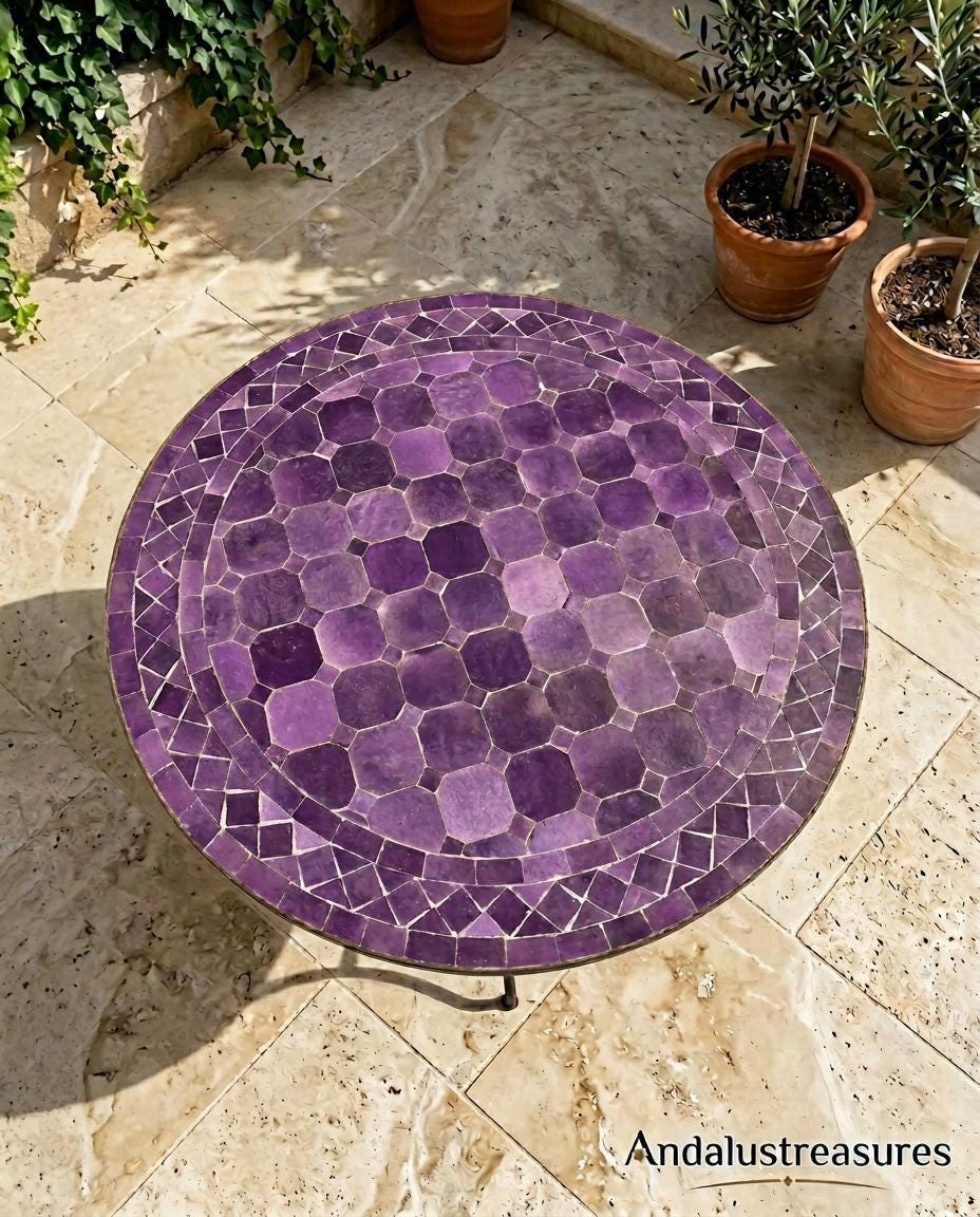 Moroccan Zellige Coffee Table, Hand-Cut Mosaic Top, Hairpin Base