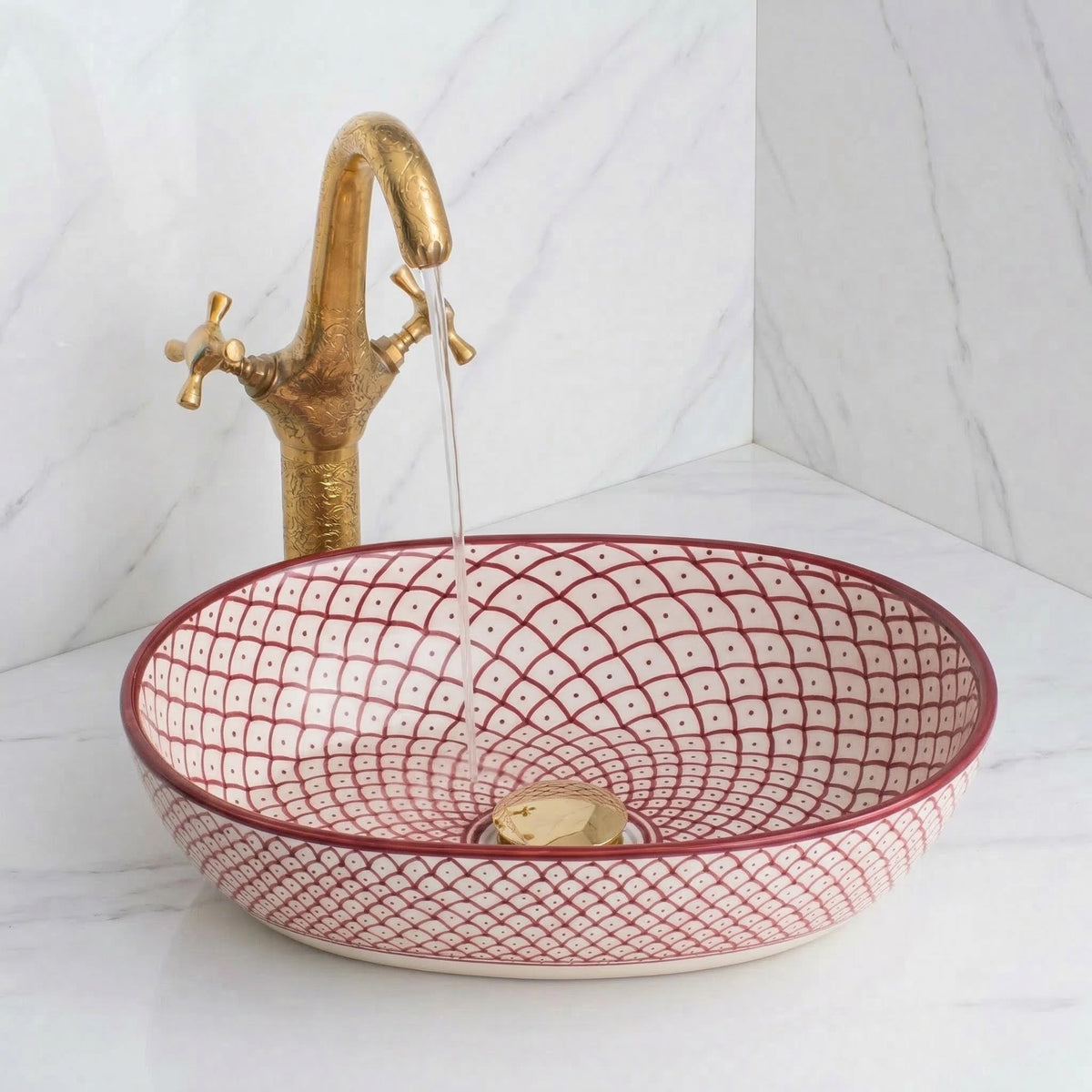 Moroccan Vessel Sink, Hand-Painted Green Oval Porcelain, 32-48 Cm.