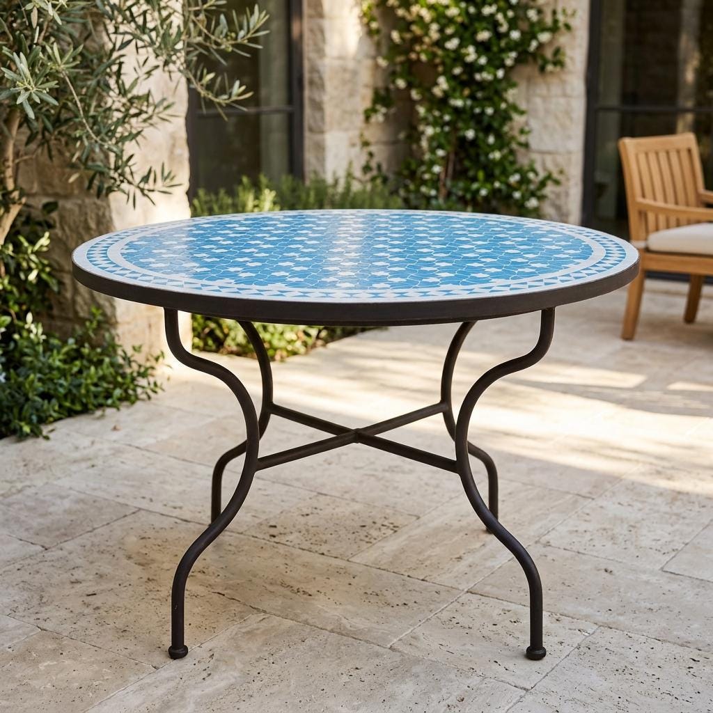 Moroccan Mosaic Coffee Table, 36in Round Handmade Zellige Outdoor