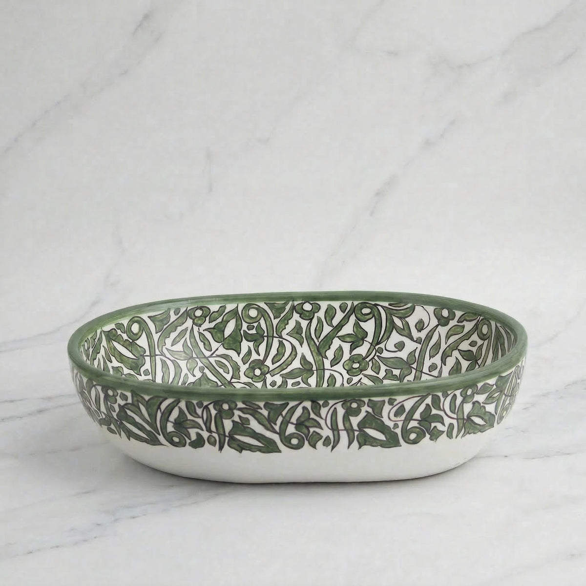 Handmade Moroccan Vessel Sink, White Gold Oval Porcelain Basin -
