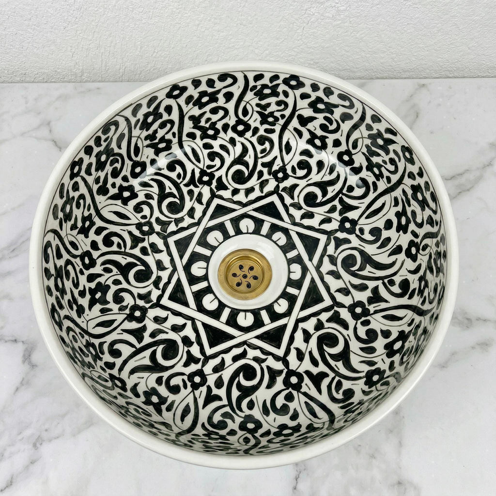 Sage Green Vessel Sink, Hand-Painted Moroccan Ceramic, 12 Inch XL