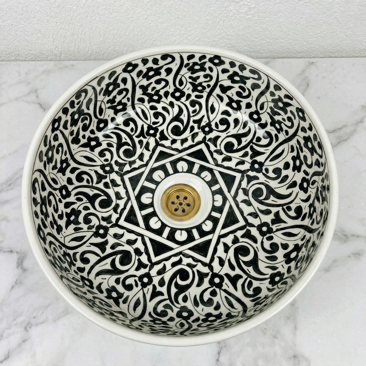 Sage Green Vessel Sink, Hand-Painted Moroccan Ceramic, 12 Inch XL