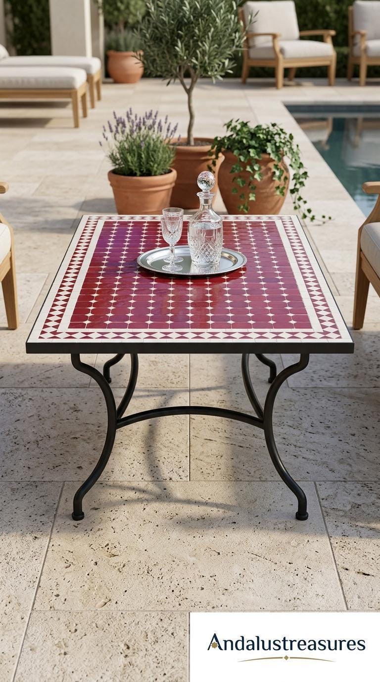 Moroccan Zellige Coffee Table Handcrafted Tile Top, Iron 12-48 In