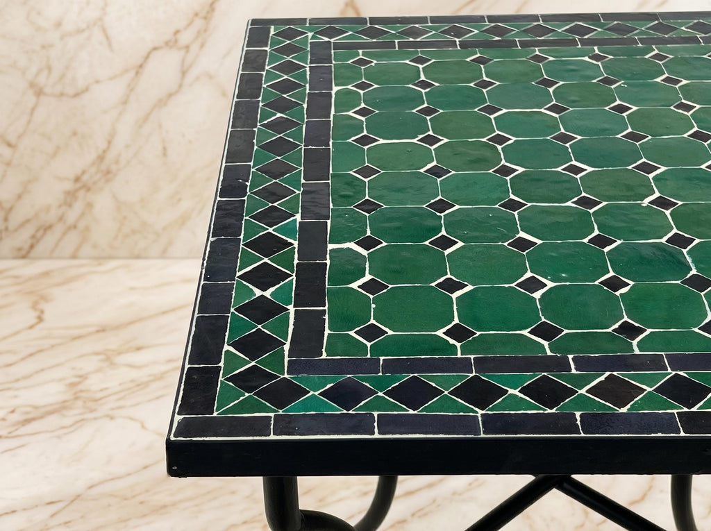 Zellige Tile Table, Handcrafted Moroccan Emerald Green, 12-48 In.
