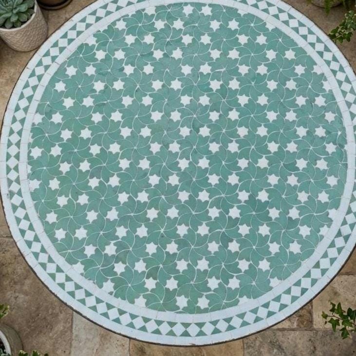 Moroccan Mosaic Coffee Table, 36in Round Handmade Zellige Outdoor