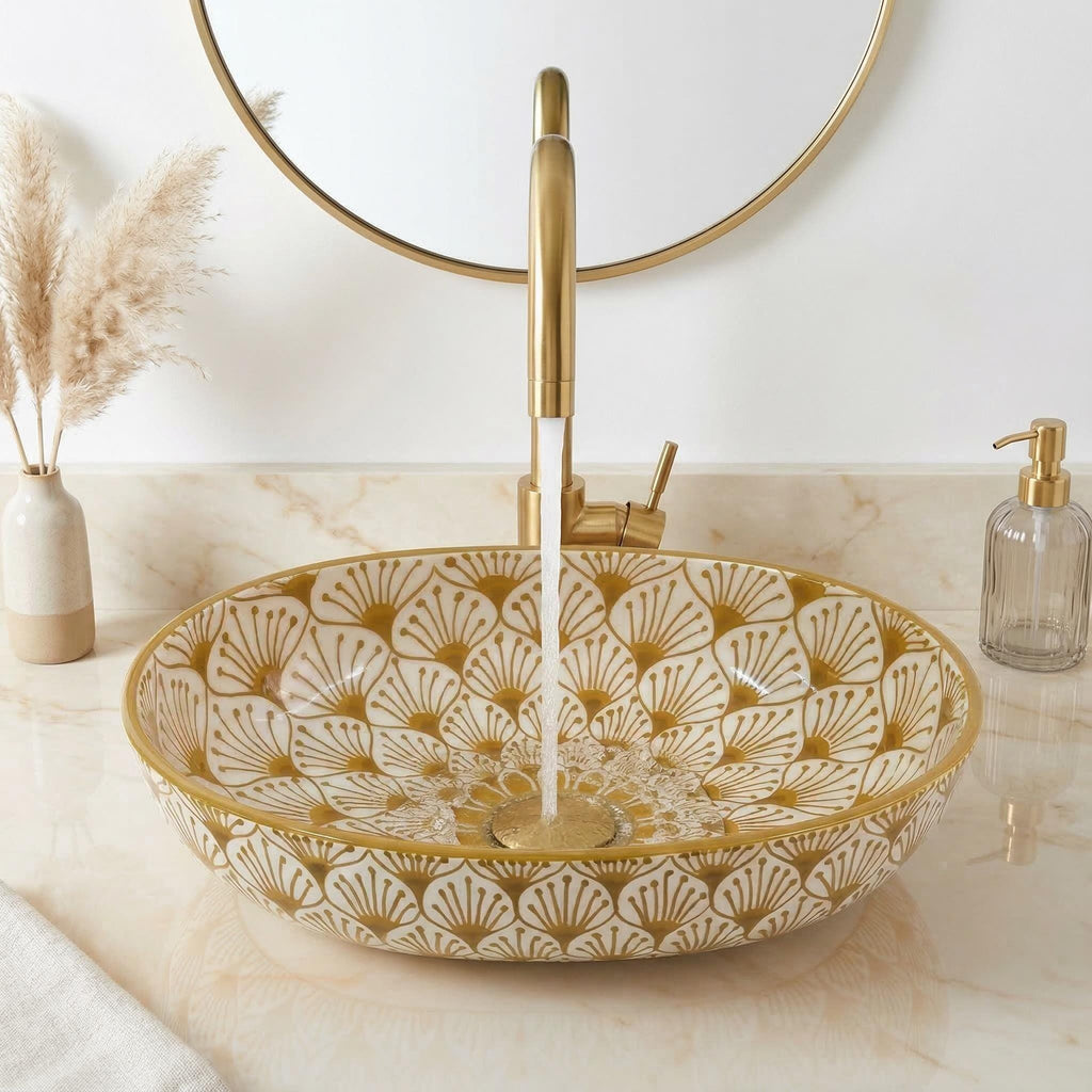 Moroccan Ceramic Sink, Pink Oval 36 Cm Hand-Painted Ceramic, Gift
