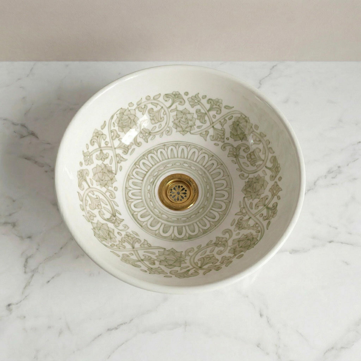Moroccan Ceramic Vessel Sink, Sage Green, Handmade, 8–16 Diameter