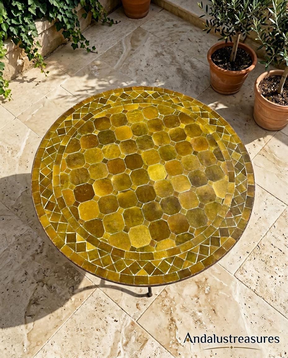 Moroccan Mosaic Side Table, Handcut Zellige Tile Top, 12-48 In Lg