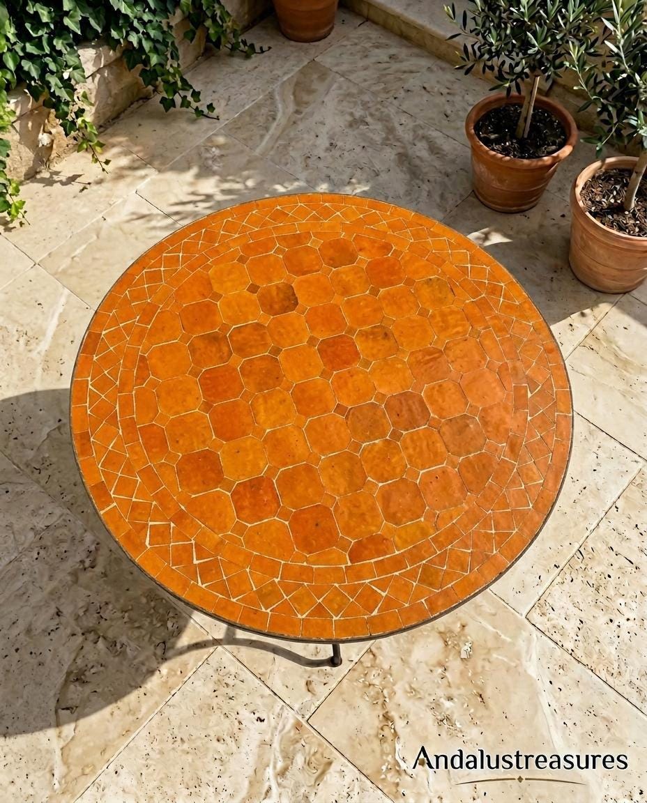 Moroccan Mosaic Bistro Table Handmade Zellige Tile Top, 12–48 Inch