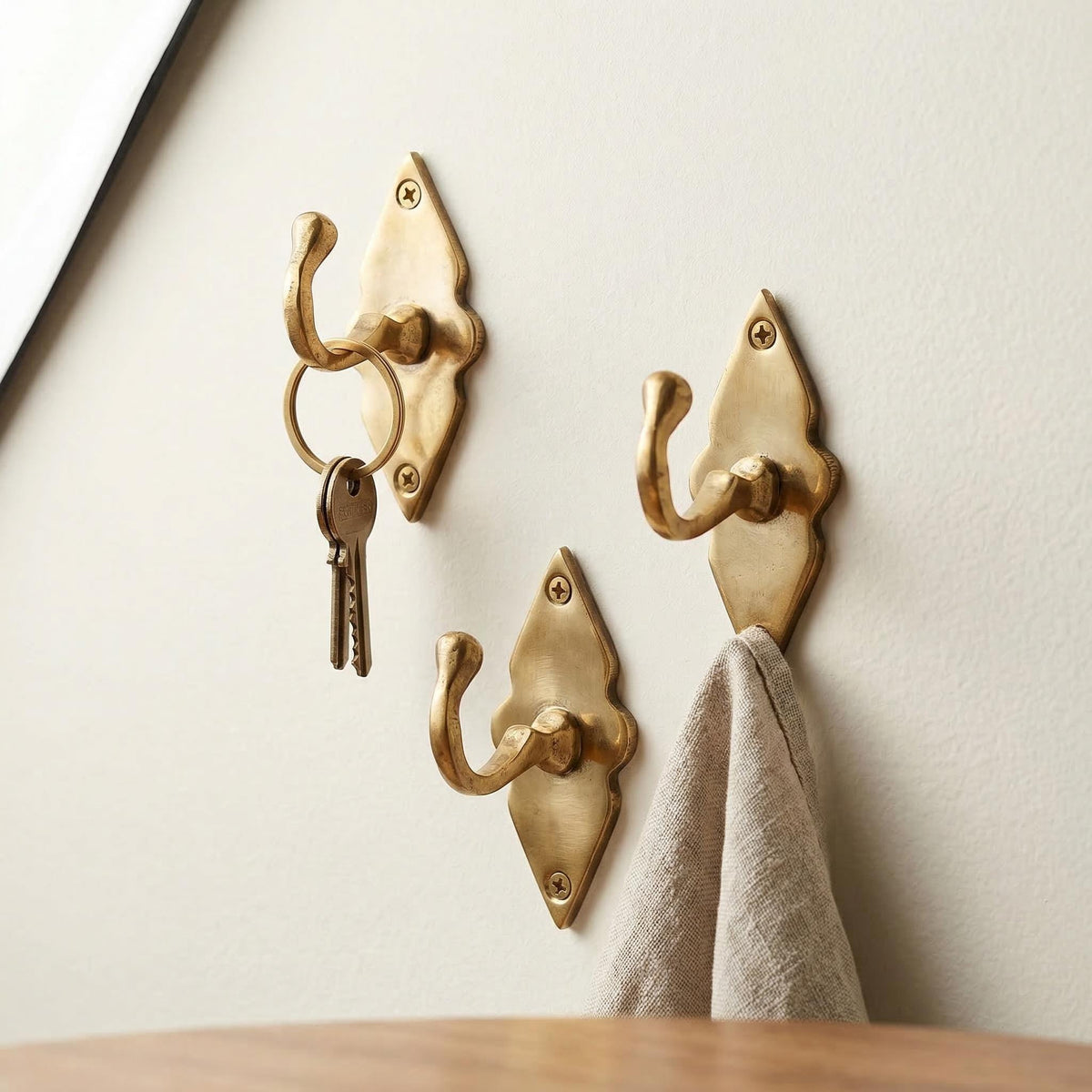 Rustic Brass Wall Hooks, Handmade Unlacquered 8 Cm Moroccan Hooks