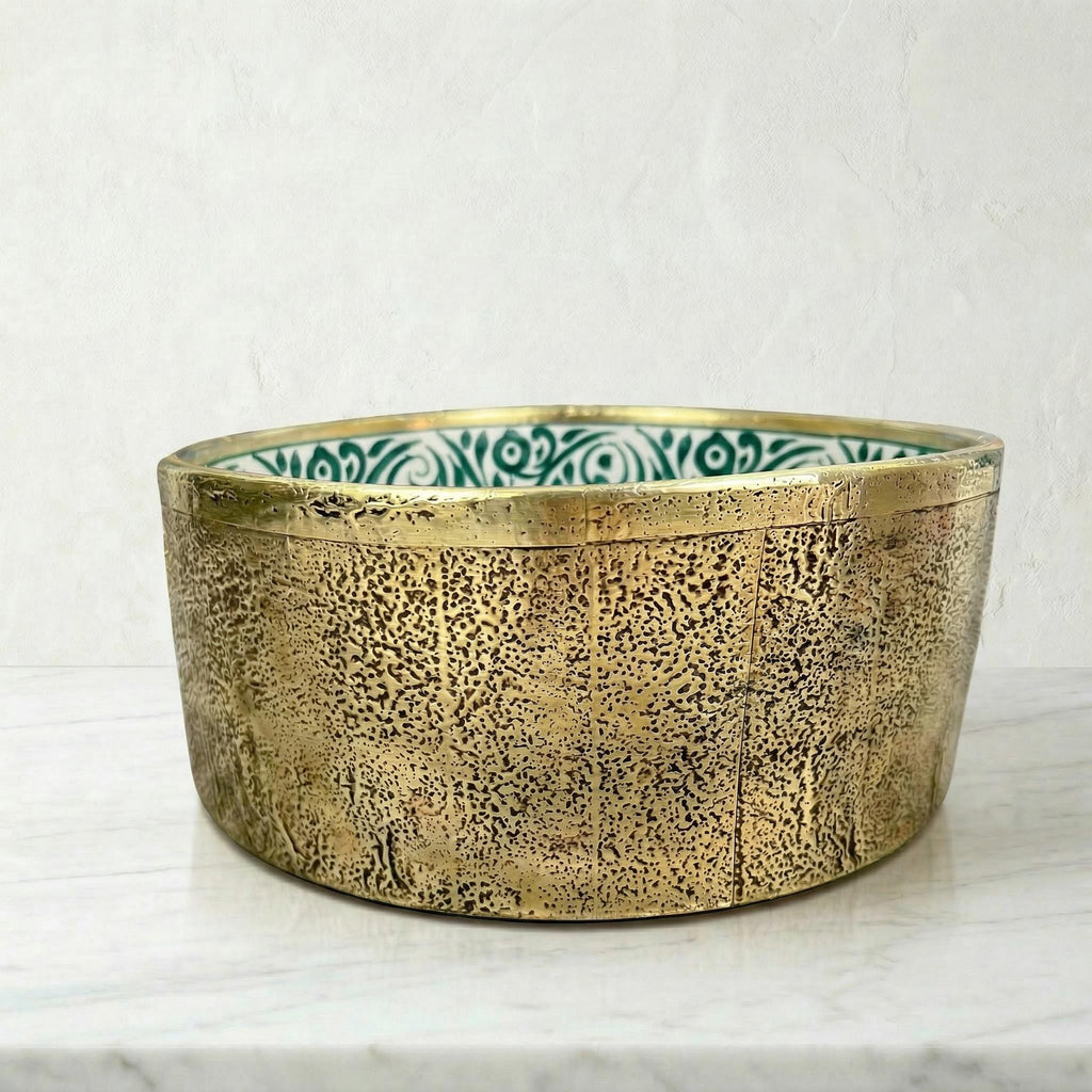 Moroccan Ceramic Vessel Sink Emerald Green, Handmade Compact 30cm