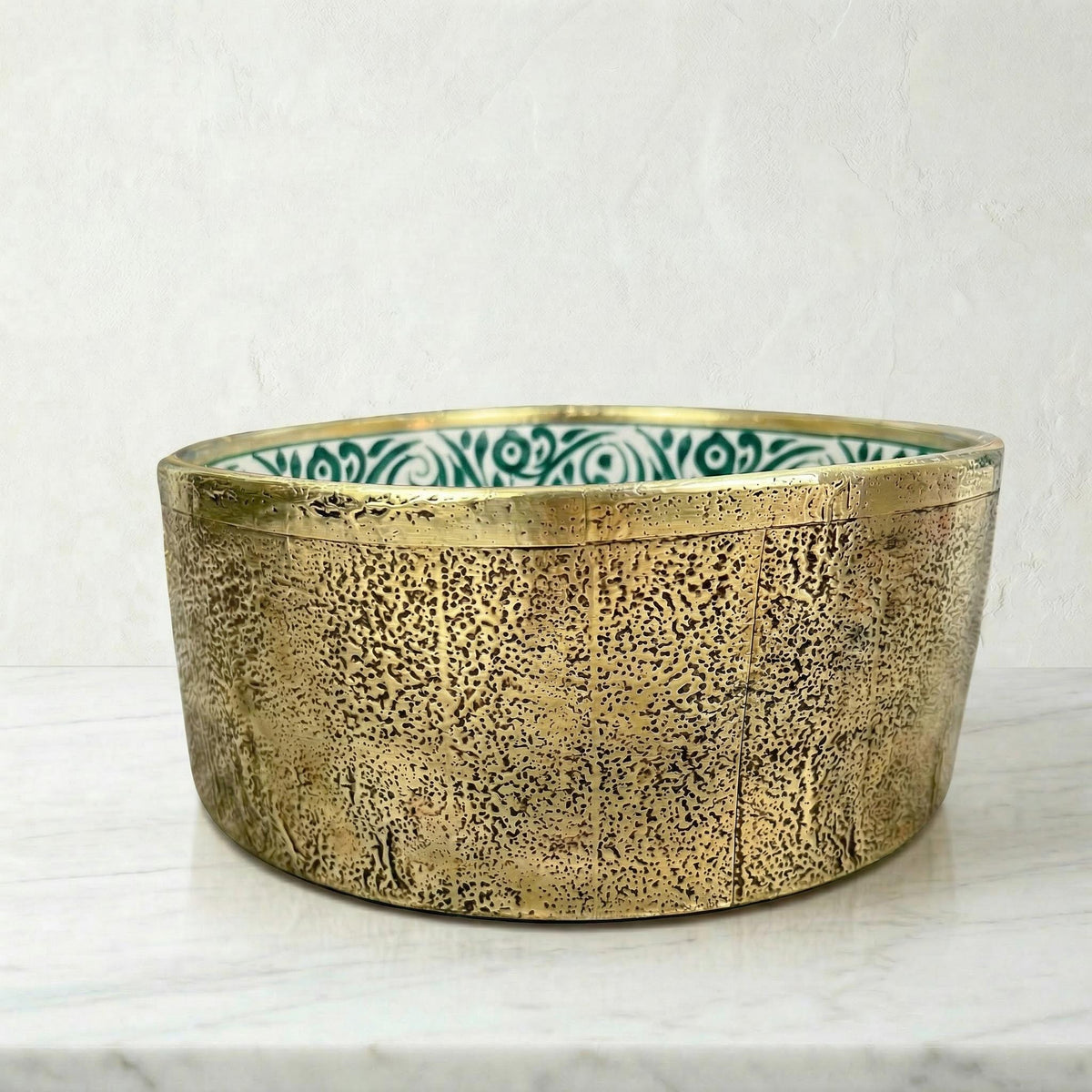 Moroccan Ceramic Vessel Sink Emerald Green, Handmade Compact 30cm