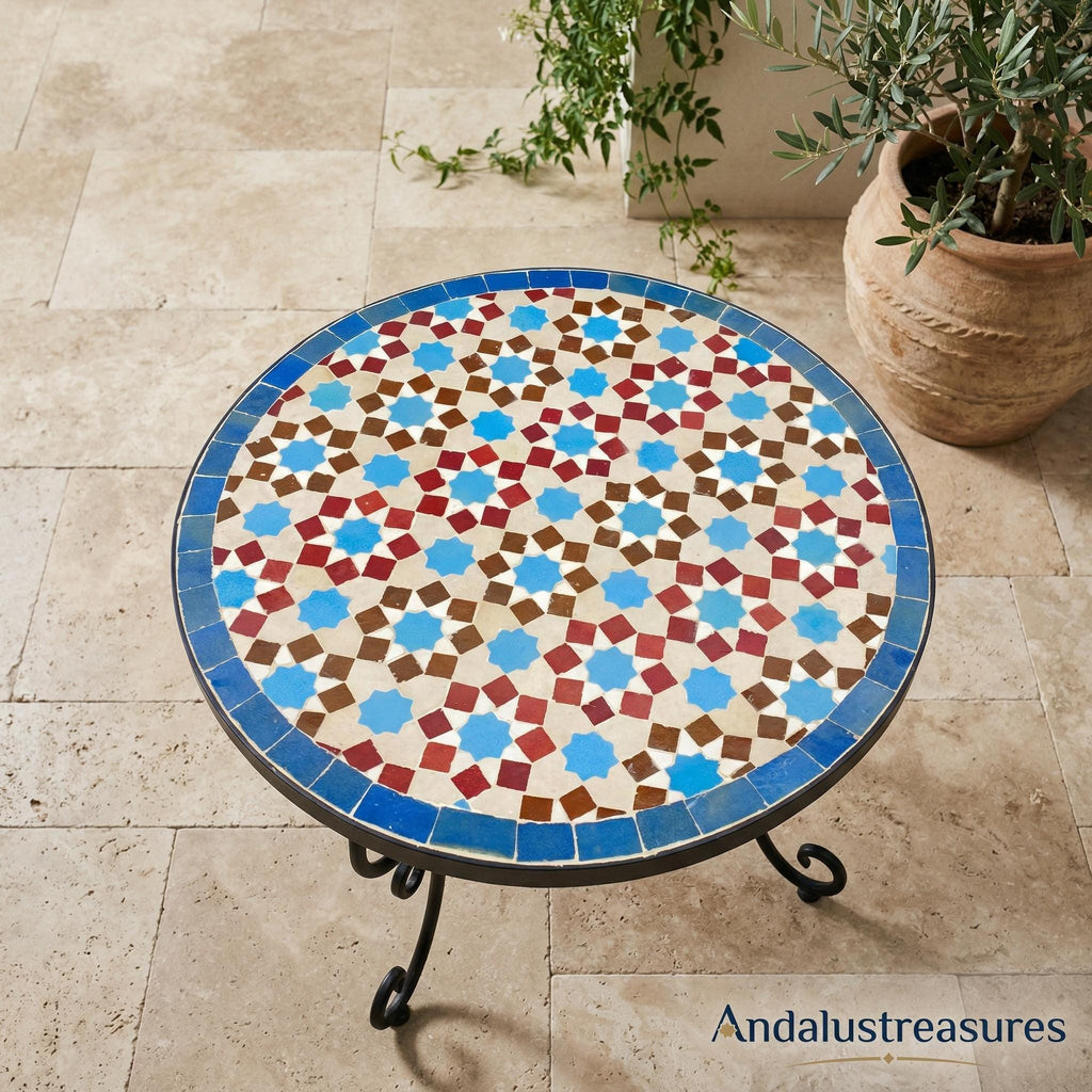 Moroccan Zellige Table, Handmade Mosaic Side Table, Hairpin 48 In.