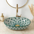 Moroccan vessel sink, Oval Ceramic 32-48 cm Emerald, Brass Drain