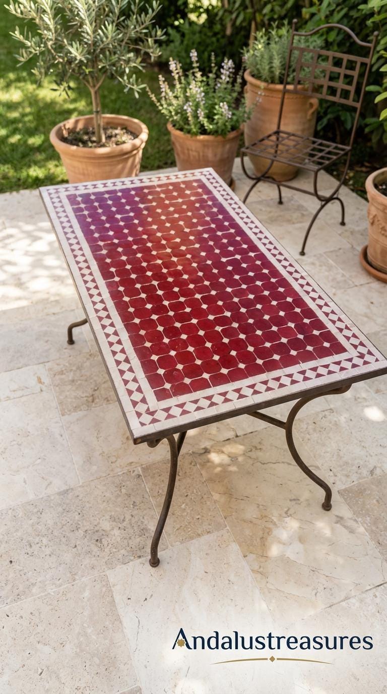 Moroccan Zellige Coffee Table Handcrafted Tile Top, Iron 12-48 In