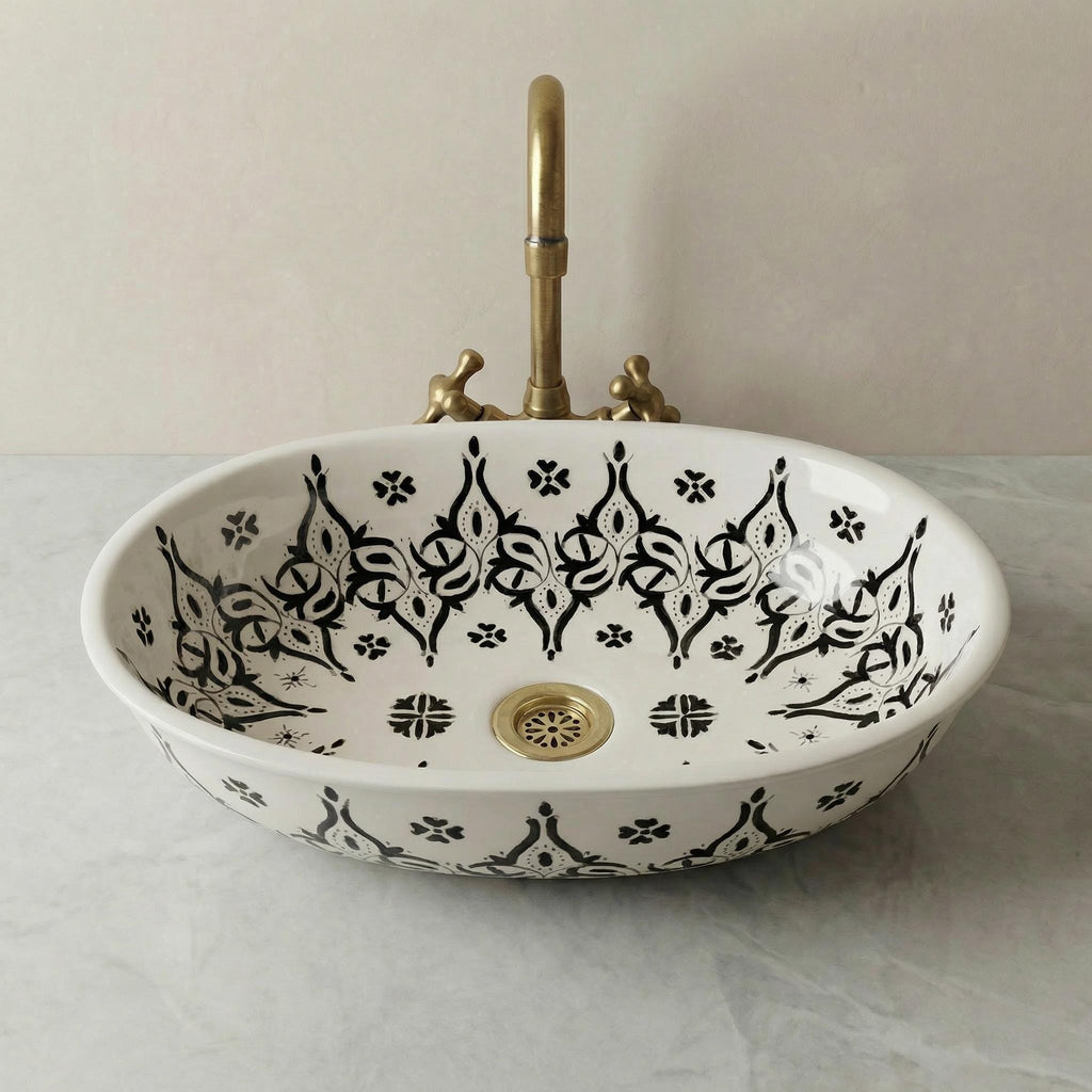 Ceramic Vessel Sink' Cobalt Oval 40cm Porcelain Basin BrassDrain