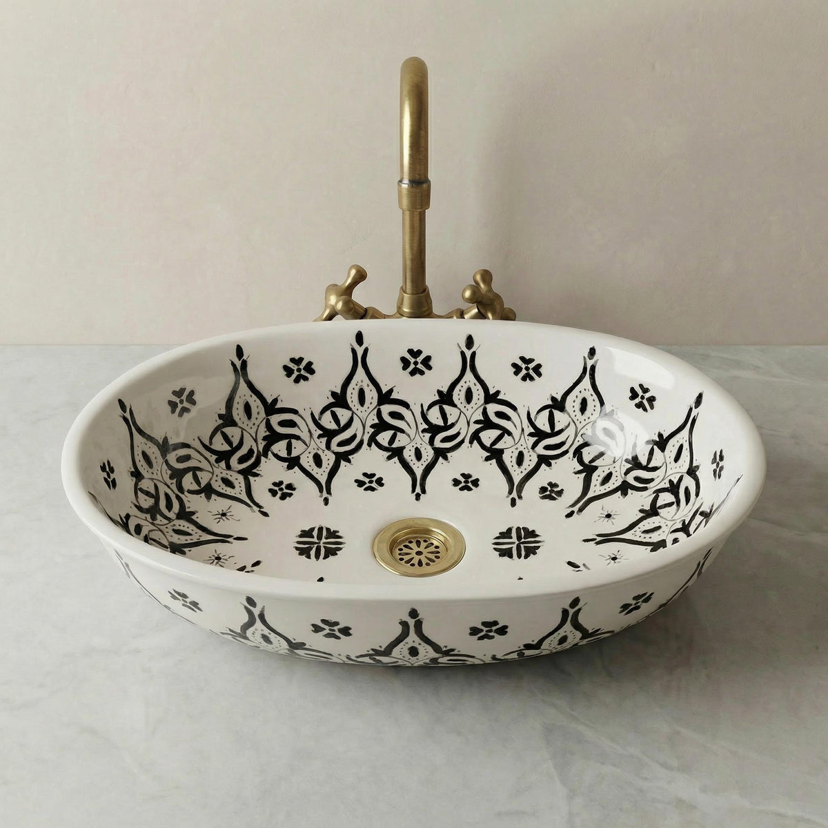 Ceramic Vessel Sink' Cobalt Oval 40cm Porcelain Basin BrassDrain